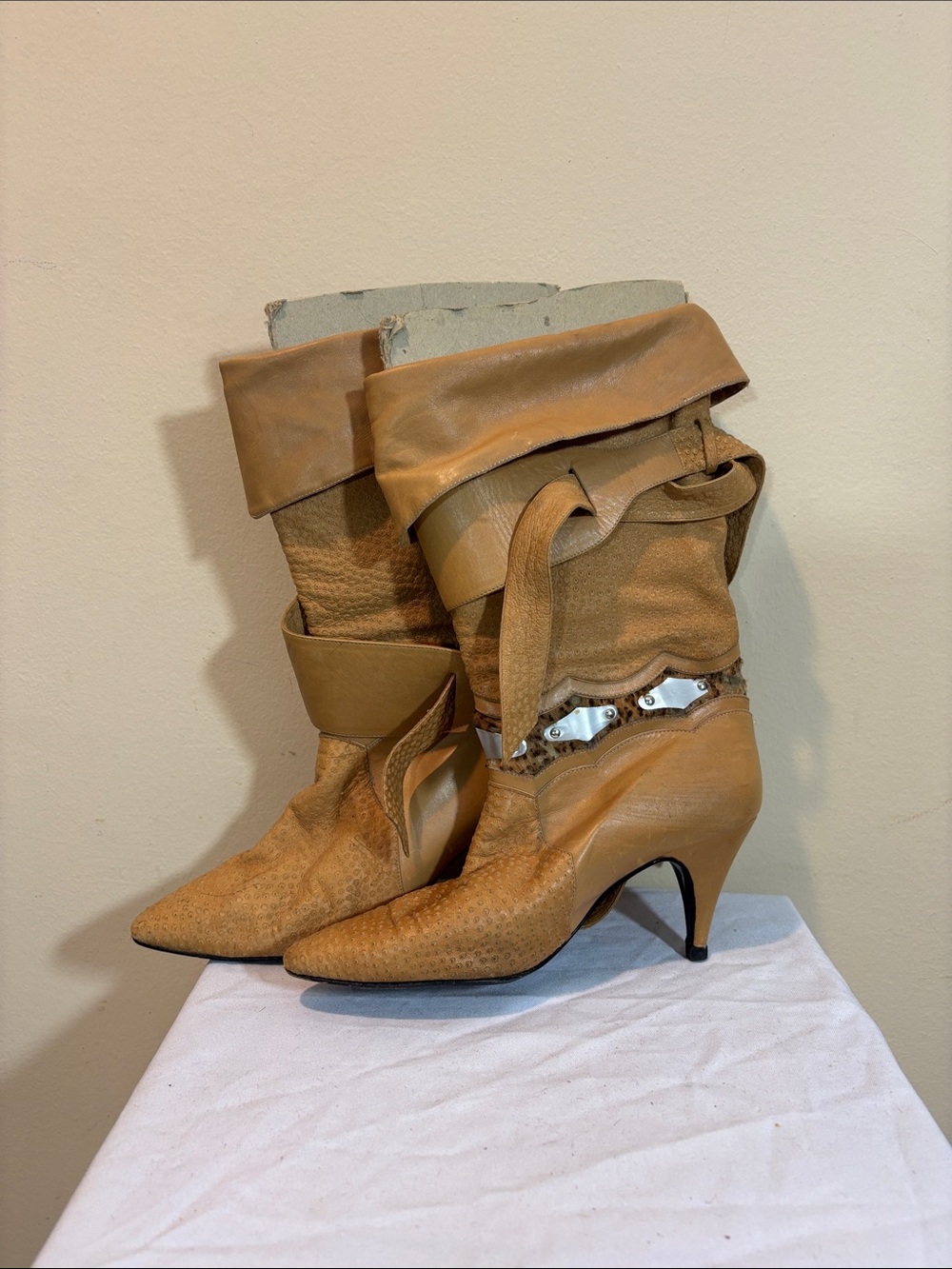 Vintage Lanzoni & b Ostrich Leather Slouch Boots